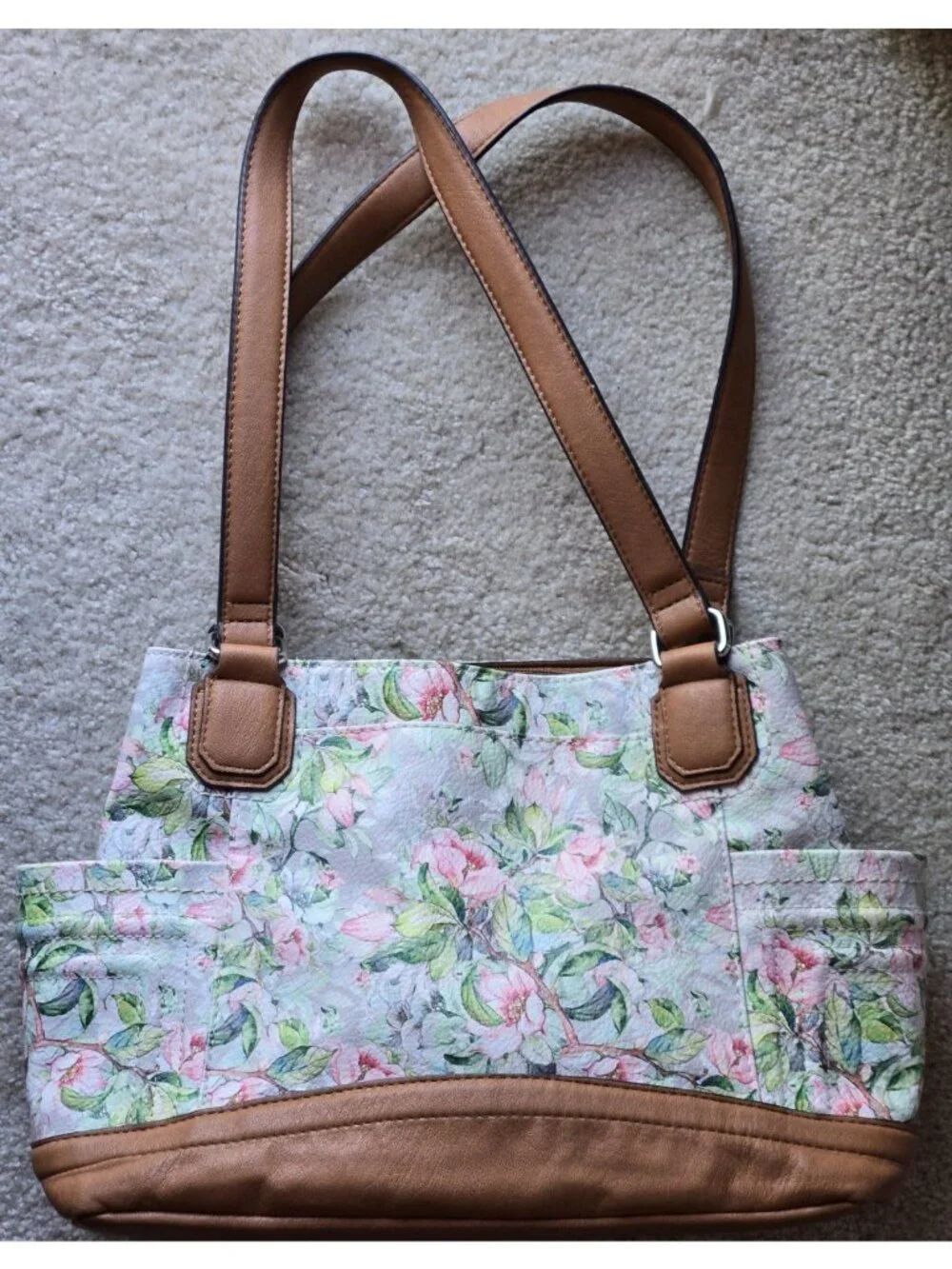 Rosetti Pink Floral Handbag Purse Bag 3 sections Pockets Inside, Sides and Front